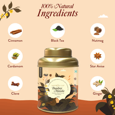 Bombay Masala Black Tea – 100g | Ginger, Cardamom, Cinnamon, Cloves - saffroncup